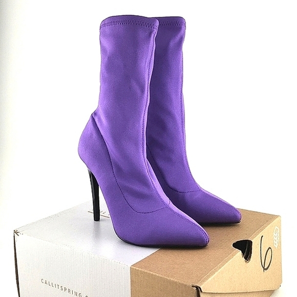 NIB Call  It Spring Hailassi Stiletto Heel Ankle Pull On Purple Boots Size 6 - Picture 8 of 11